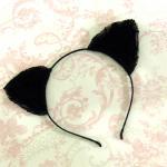 Black Lace Kitten Ears Headband.