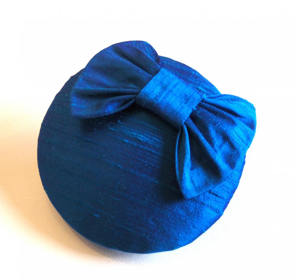 Silk Bow Cocktail Hat, Peacock Blue.
